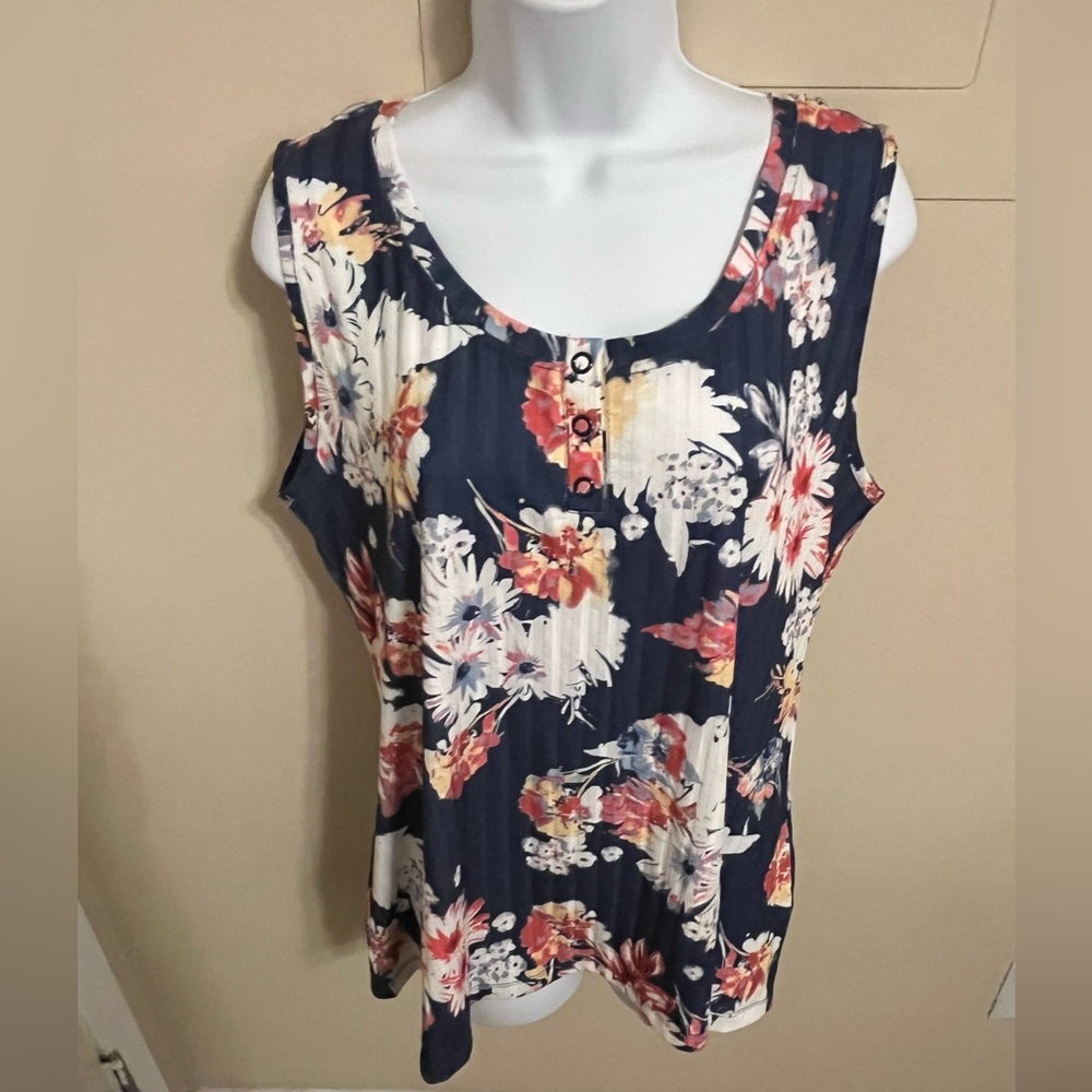 Never Been Worn- Christopher & Banks Floral Sleeveless Top - Navy and Multicolor